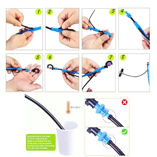 82FT/25M Rotary Sprinkler Drip Irrigation System, Adjustable Complete Drip Irrigation Kit with Rotary Sprinkler, 1/2" and 1/4" Irrigation Tubing and Barbed Fittings for Garden,Raised Beds,Yard,Lawn