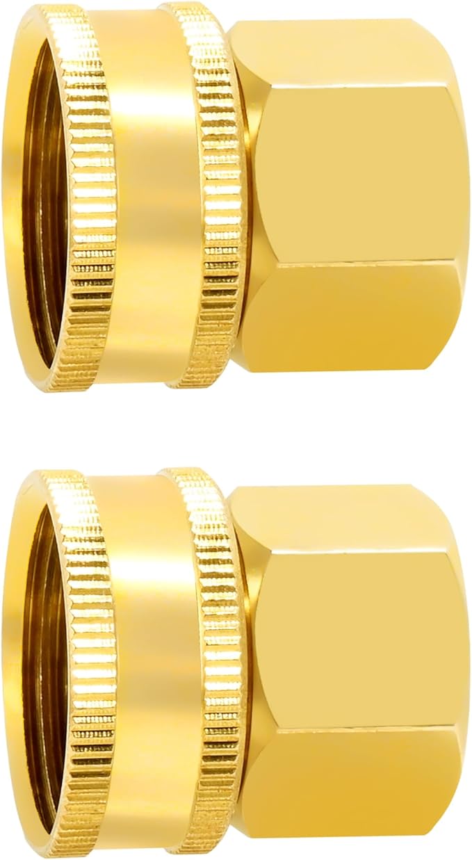 TAROSE 2 Pack Brass Garden Hose Adapter, Female to Female Hose Adapter Connector, GHT to NPT Adapter Hose Fitting,Double Brass Garden Hose to Pipe Fittings Connect