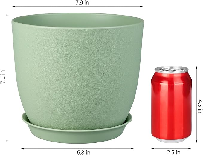 Plant Pots 8 Inch Set of 4, Flower Pots with Multi Mesh Drainage Holes, Planters for Indoor Outdoor Garden Plants and Flowers(Green)