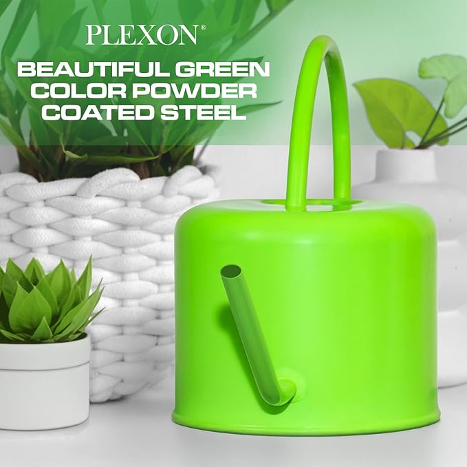 Plexon 40 oz Green Powder Coated Steel Watering Can Indoor Plants - Long Spout Watering Can Outdoor House Plant Flower, Garden