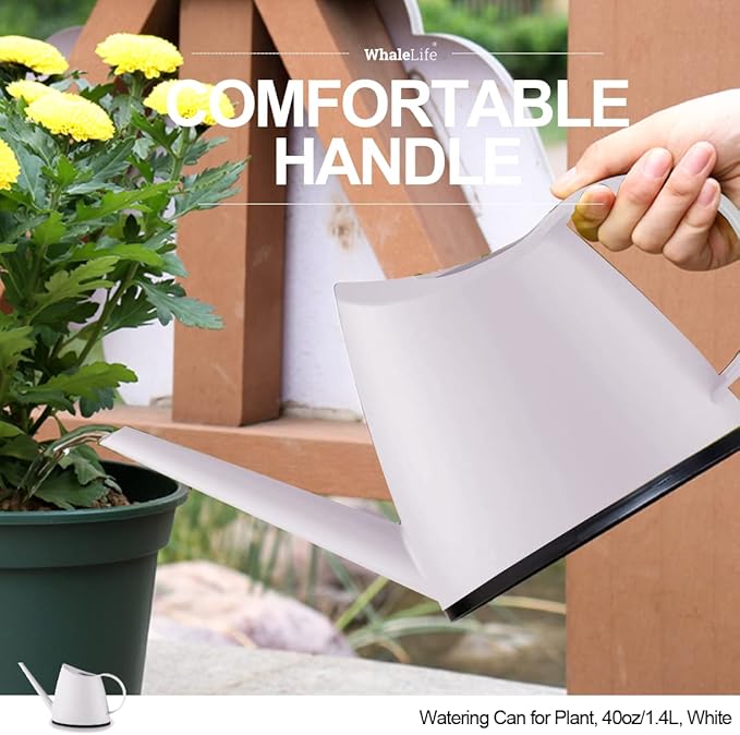 WhaleLife Indoor Watering Can for House Bonsai Plants (1.4L, White)