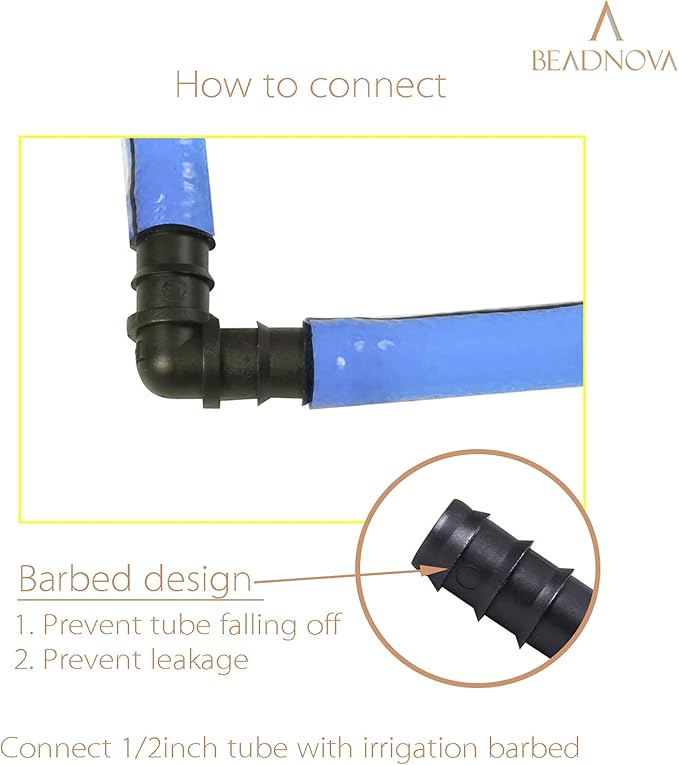 BEADNOVA Drip Irrigation Parts 10 Pcs 1/2 Inch Barbed Elbow Couplings Fittings Drip Line Connectors for 1/2 Inch Irrigation Tubing Garden Watering System (10pcs)