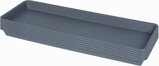 6 Pack Rectangular Plastic Plant Tray Saucer, Gray, 6.5 X 13 Inch, Indoor/Outdoor, High Load Bearing, Water Resistant