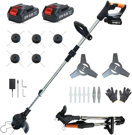 Cordless String Trimmer, Weed Wacker, Nylon Trimmer Head as Its Core Cutting Accessory, Telescopic Shaft and Foldable, 2 x Batteries, String Trimmer Cordless, Black