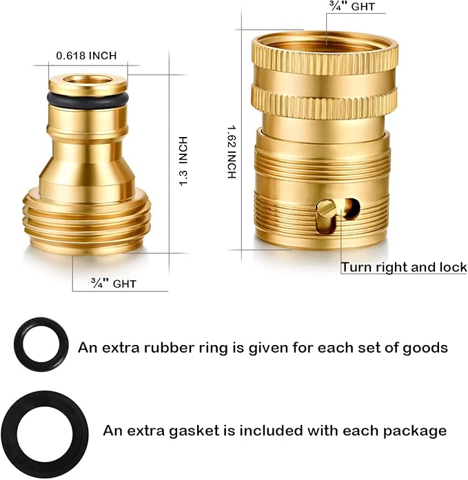 Garden Hose Quick Connect Solid Brass 3/4 inch GHT Internal Thread Quick Connector Fittings No-Leak Water Hose Female Quick Connector and Male product adapters (6 SETS)