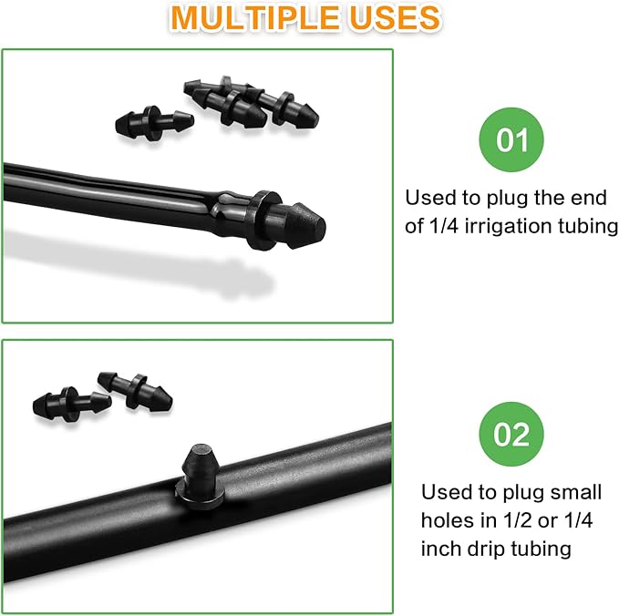 Drip Irrigation End Plug: 120 Pack Barbed End Cap Irrigation Parts Fit for 1/4 Inch Drip Tubing Line Closure for Garden Lawn System