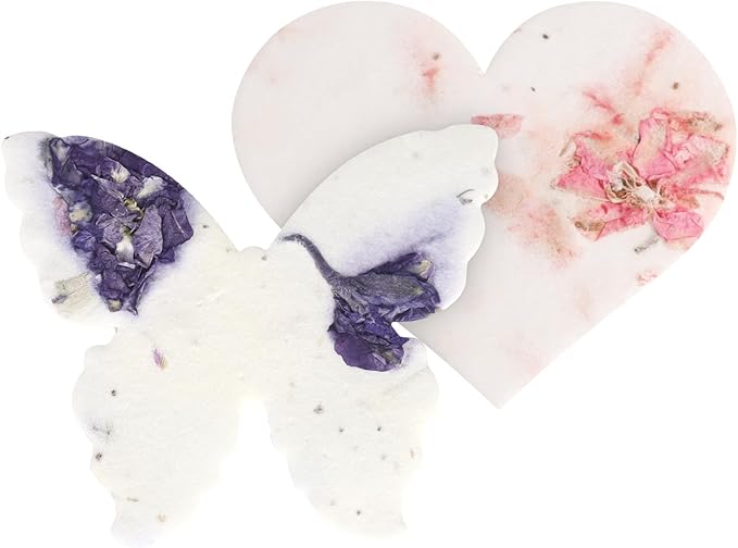 48pcs Plantable Seed Paper – 24 Heart & 24 Butterfly Embedded with Wildflower Seeds, Unique Gift for Mothers, Garden Lovers, Bridal Shower, Wedding, Birthday, & other Milestone Celebrations