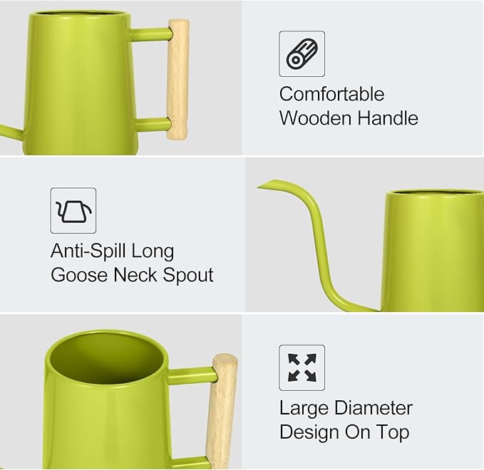 Watering Can Indoor Plants, 35 oz/1000 ml Metal Stainless Steel Watering Can Pot with Long Spout for Indoor House Plants Bonsai Outdoor Garden Flower Decorative (Bright Green)