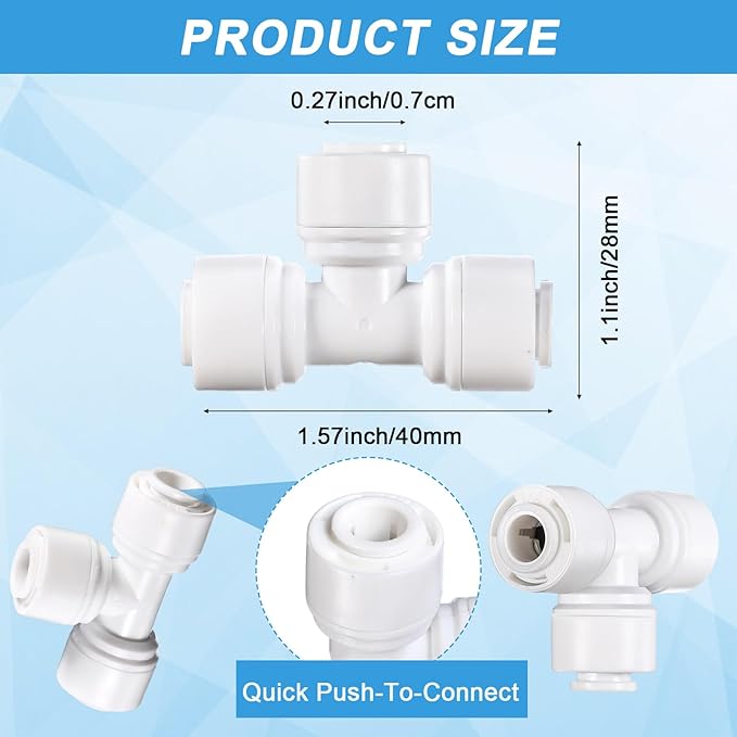 30 Pcs 1/4" Drip Irrigation Tee Connectors for Tube Quick Connect Parts Fittings for 1/4 Inch(6.35mm) Irrigation Tubing or Sprinkler(White,Tee Connector)