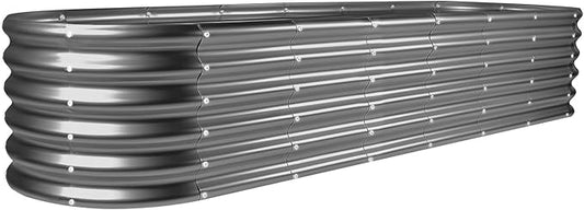 Land Guard 8×2×1.5ft Galvanized Raised Garden Bed Kit, Raised Garden Boxes Outdoor, Oval Metal Raised Garden Beds for Vegetables, Modern Grey