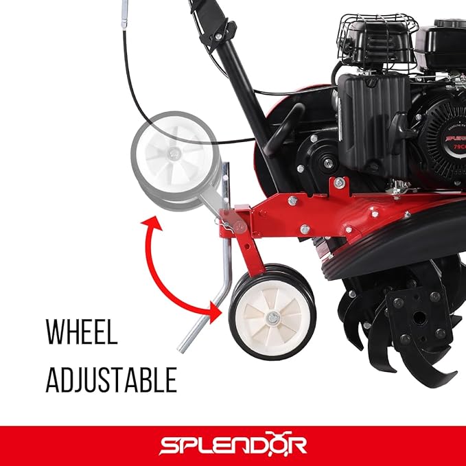 SPLENDOR 4-Cycle Gas Powered Tiller 79cc with Handle and Width Adjustable 24in