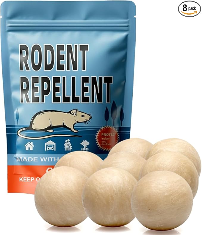 Rodent Repellent, Mouse Repellent, Mice Repellent Indoor, Rat Repellent, Mouse Deterrent for Car, Peppermint Balls for Mice, Keep Mice Out of Garage, Moth Balls for Outdoor Use-8Pcs