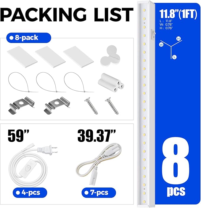 Barrina Grow Lights for Indoor Plants, 1ft Plant Lights for Indoor Growing, 5000K White Full Spectrum Grow Light, Individual Switch, T5 Grow Light Strip, Plug and Play, 8-Pack