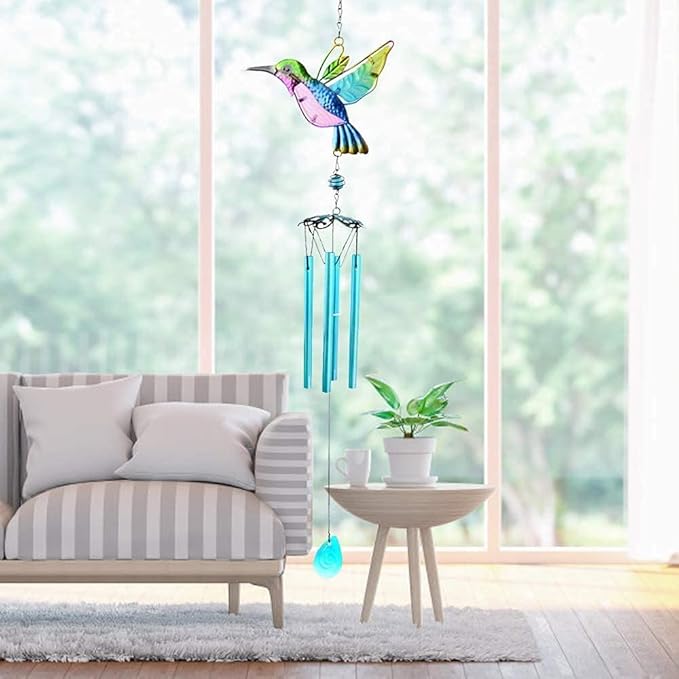 Hummingbird Wind Chimes, Wind Chimes for Outdoor, 26" Glass Painted Mobile Romantic Chimes, Patio, Balcony, Garden Decoration, Lifelike Hummingbird Deep Tone Style, Gifts for Mom