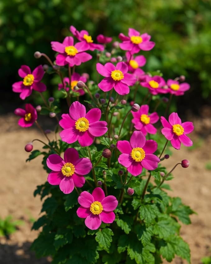 Perennial Farm Anemone x Hybrida Fantasy™ 'Red Riding Hood' – Live Windflower in #1 Container, Bright Rose-Pink Blooms, Compact Habit, Long Blooming, Deer Resistant, Great for Borders & Shade Gardens