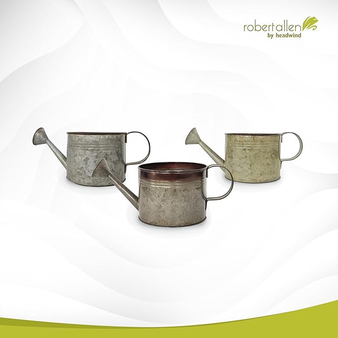Headwind Countryside Collection - 6 Inch Smoky Grey Galvanized Plant Watering Can for Outdoor & Indoor - Vintage Metal Watering Can Outdoor Planter by Robert Allen