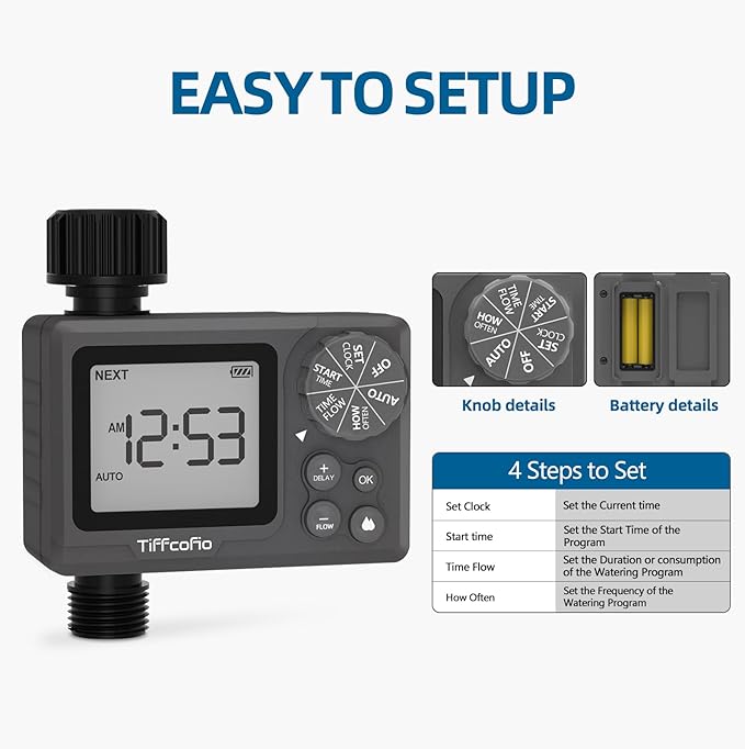 New Programmable Water Volume Control Sprinkler Timer, Water Duration Control Hose Timer with Water Meter, Auto and Manual Watering for Irrigation, Garden and Drip System (1 Pack)