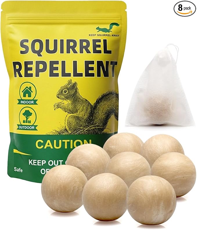 Squirrel Repellent Outdoor, Chipmunk Repellent Outdoor, Peppermint Repel Squirrel and Chipmunk from Garden/Attic/Yard/Bird Feeders, Use Safely Around Family, Pets & Plants - 8P