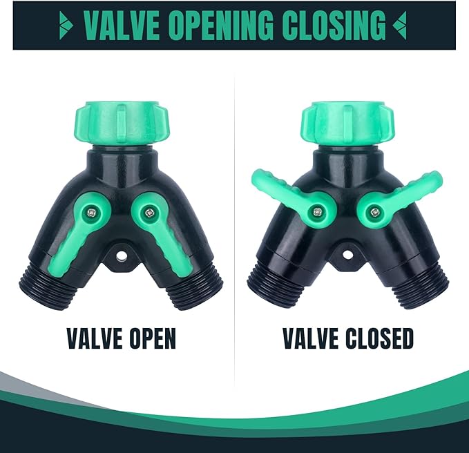 2 Pack Garden Hose Splitter 2 Ways Water Hose Splitter Heavy Duty Plastic 3/4" Hose Y Splitter Outdoor Faucet Splitter with Leak Proof Tape and 4 Extra Rubber Gaskets
