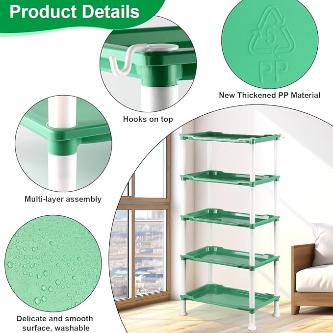 5-Tier Seed Stand with 5 Trays, Seed Starting Rack Propagation Rack Kit for Stackable Seedling Tray Seedling Staging Table for Indoor Outdoor Growing(Green)