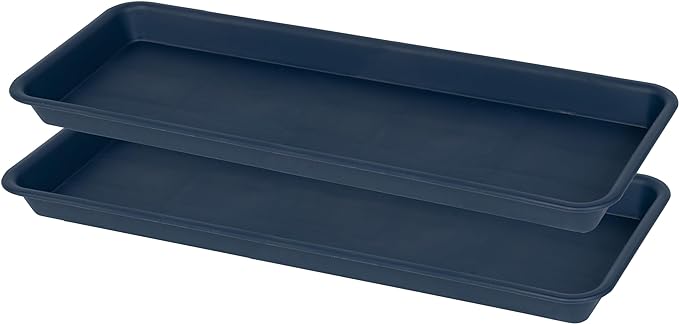 2 Pack Plastic Plant Trays, Rectangular 14 inch, Indoor/Outdoor Plant Water Drip Trays for Flower Pot Planter, Windowsill (6.8 x 14.5'', Blue)