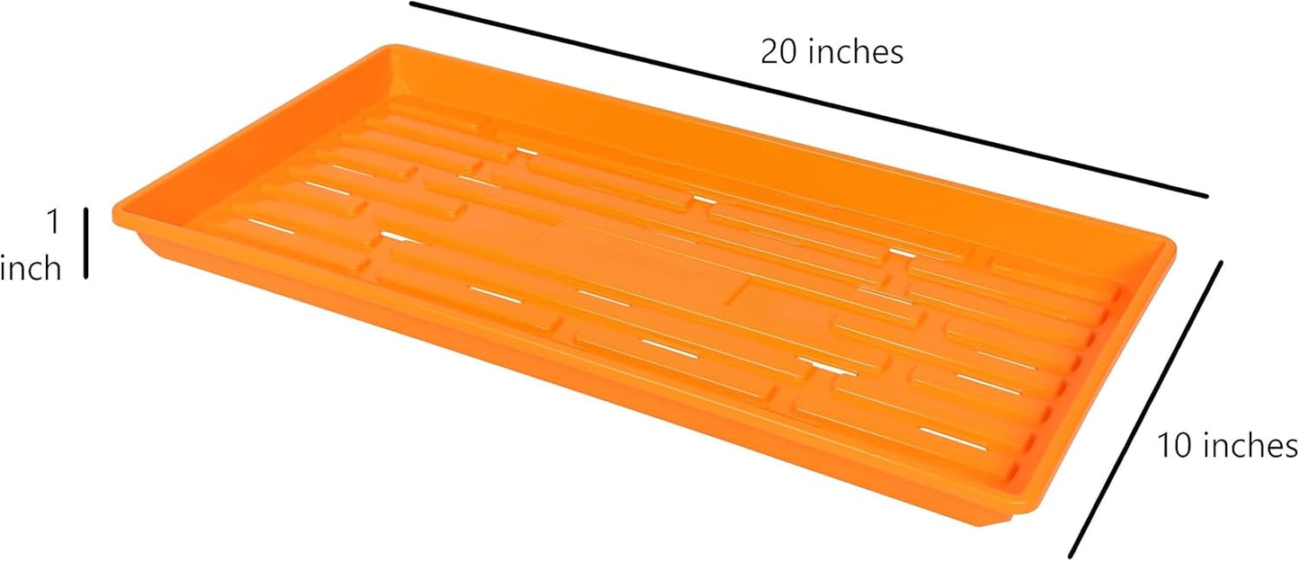 SUNPACK 10" x 20" Heavy Duty Shallow Plastic Seed Starting Tray, Orange, 1" (Pack of 10) - Lined with Drainage Holes for Excess Water and Aeration, Ideal for Greenhouses or Indoor Gardening