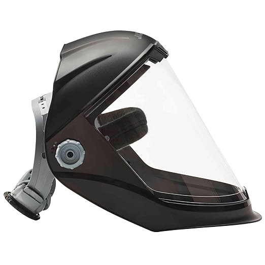 Jackson Safety Lightweight MAXVIEW Premium Face Shield - Mask with 370 Speed Dial Ratcheting Headgear, ANSI Z87.1, for Work, Grinding, Cutting - Uncoated - Clear Tint