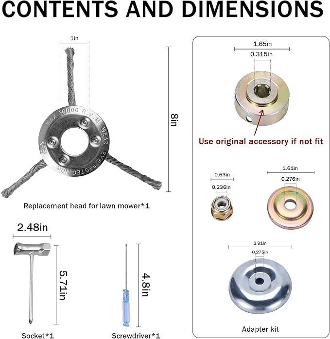 Steel Wire Grass Trimmer Head, Upgrade Bold 2.3 Times Steel Wire Weed Eater Head, for High-Power Lithium-Ion and Gasoline Weed Cutters, with Adapter, Wire Weed Trimmer Head(High Power 8In 3 Blade)
