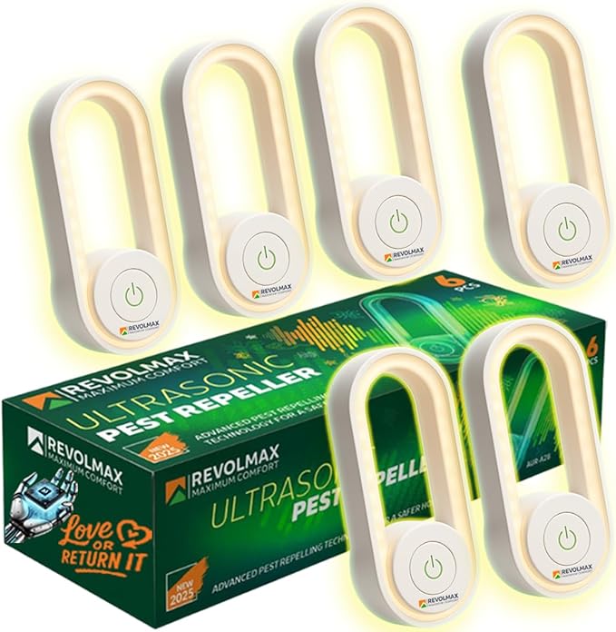 A28, Ultrasonic Pest Control Repeller - Electronic & Ultrasound, Indoor Plug-in Repellent - Get rid of - Rodents, Mice, Squirrels, Bats, Insects, Bed Bugs, Ants, Fleas, Spiders, Roaches (6Pack, White)