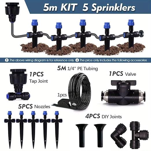 16.4FT Quick-Connect Drip Irrigation Kit with Adjustable Fan-Shaped Drippers for Garden Watering, Saving Water Automatic Irrigation Equipment for Greenhouse Raised Bed and Plants Vegetable Garden