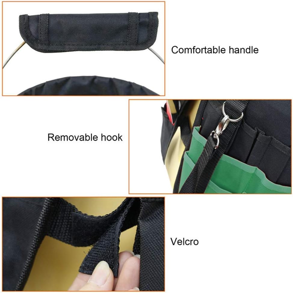 Green Gardening Tools Organizer 5 Gallon Bucket Tools Kit Storage Organizer with Handle, Garden 42 Pockets Tools Management Bucket Bag Trays, Insert Bucket Boss Tools Organizer (Tools Excluded), Black, 17.91 inch x 11.81 inch