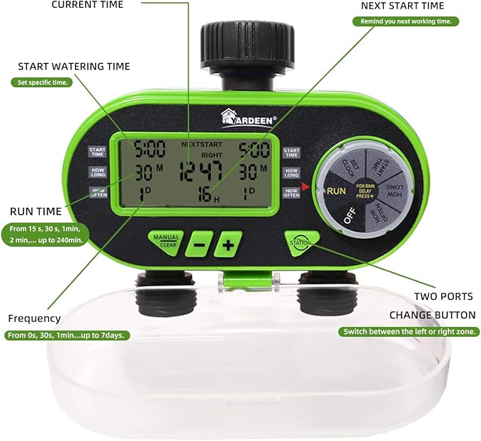 2 Outlet Garden Digital Electronic Water Timer Irrigation Controller for Garden Yard, Green