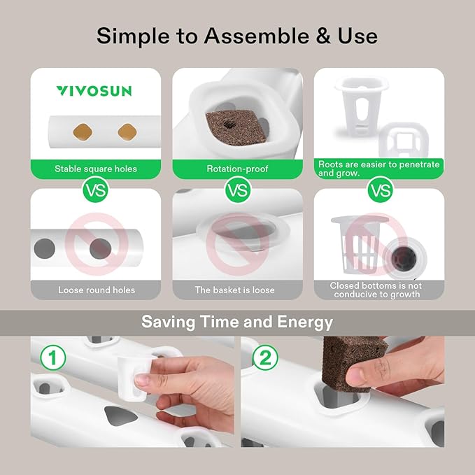VIVOSUN Hydroponics Growing System 108 Plant Sites, 3 Layers 12 Food-Grade PVC-U Pipes Gardening System Grow Kit with Water Pump Timer, Nest Basket and Sponge for Leafy Vegetables