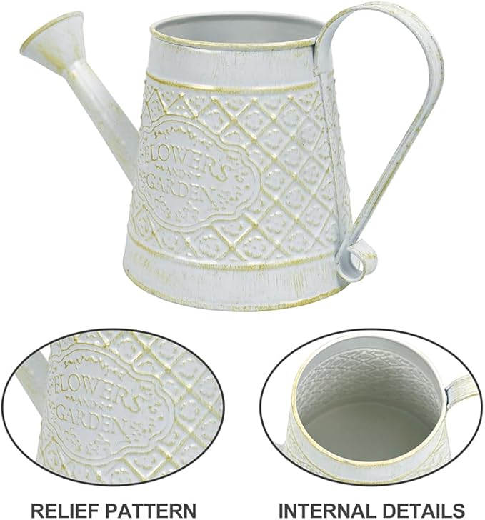 Cute Small Watering Can Indoor Plants Garden Metal Decorative Watering Cans for Outdoor Plants Bonsai Outdoor Garden Flower Decorative (White, 1.5L, 50.7 Oz)