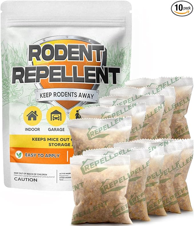 Rodent Repellent, Mouse Repellent Pouches, Mice Repellent Indoor, Mouse Deterrent Outdoor, Rat Repellent, Extra-Strength Rodent-Repelling Pouch, Peppermint to Keep Mice Away from Garage-10P