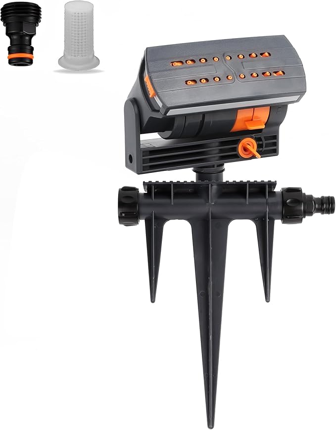 Stationary Yard Sprinklers, Oscillating Garden Sprinkler, 4 Modes Adjustable Lawn Sprinklers for Yard Large Area with 16 Spray Streams, Water Filter (Ground Spikes)