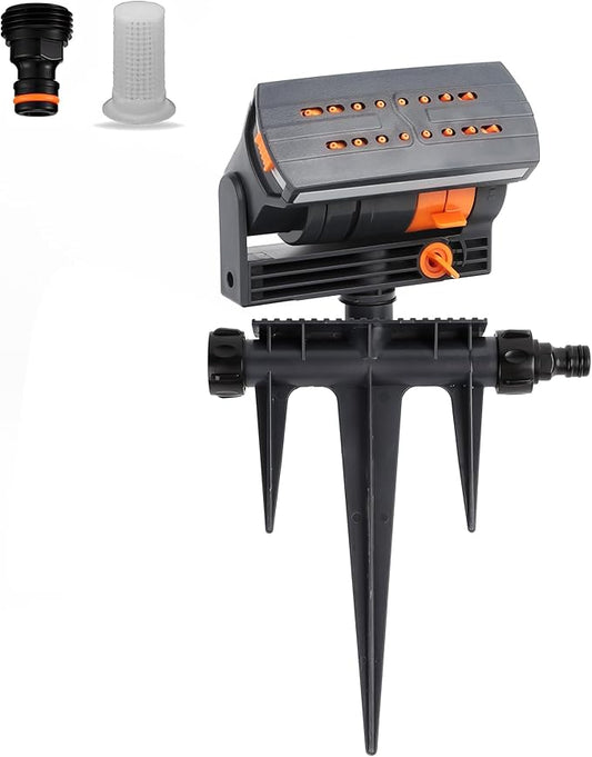 Stationary Yard Sprinklers, Oscillating Garden Sprinkler, 4 Modes Adjustable Lawn Sprinklers for Yard Large Area with 16 Spray Streams, Water Filter (Ground Spikes)
