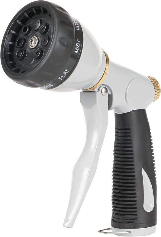 STYDDI Pro Ultra Heavy Duty Multi-Patterns Garden Hose Nozzle, All Metal Hose Nozzle with 8 Spray Patterns, Perfect for Plant Watering, Car Washing, Window Cleaning, Pet Showering, Gray