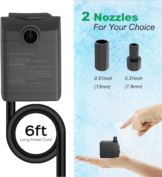 Submersible Pump 200GPH Ultra Quiet with Over Heating Protection 5.2ft High Lift for Fountains, Hydroponics, Ponds, Aquariums & More…