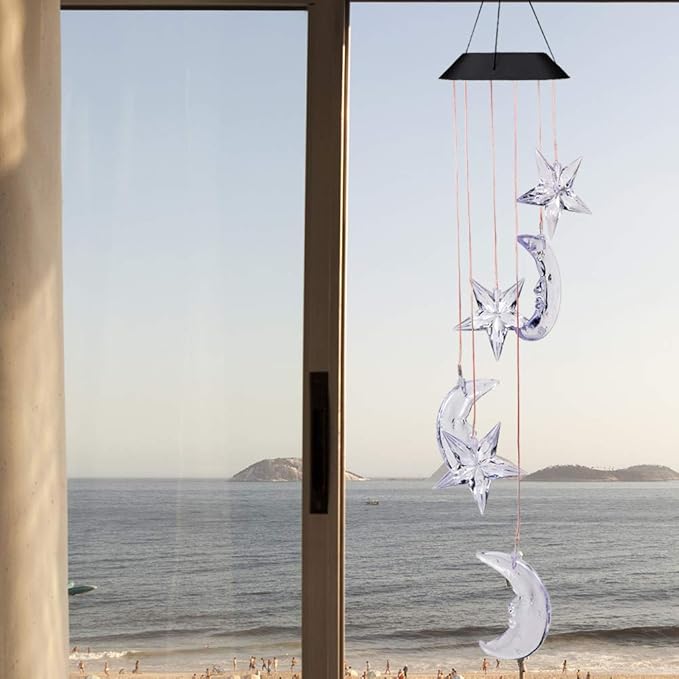 Solar Power Stars and Moon LED Wind Chimes Outdoor Decor, Waterproof Mobile Color Changing Wind Chimes, Star Moon Solar Light Xmas, Gifts for Mom, Home, Patio, Yard, Party, Festival, Garden Decoration