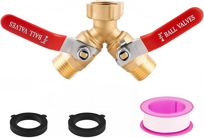 Garden Hose Splitter 2 Way Heavy Duty - Solid Brass Hose Y Splitter with Stainless Steel Long Handle, 3/4" GHT Thread for High Flow Rates & Leak-Free Connection