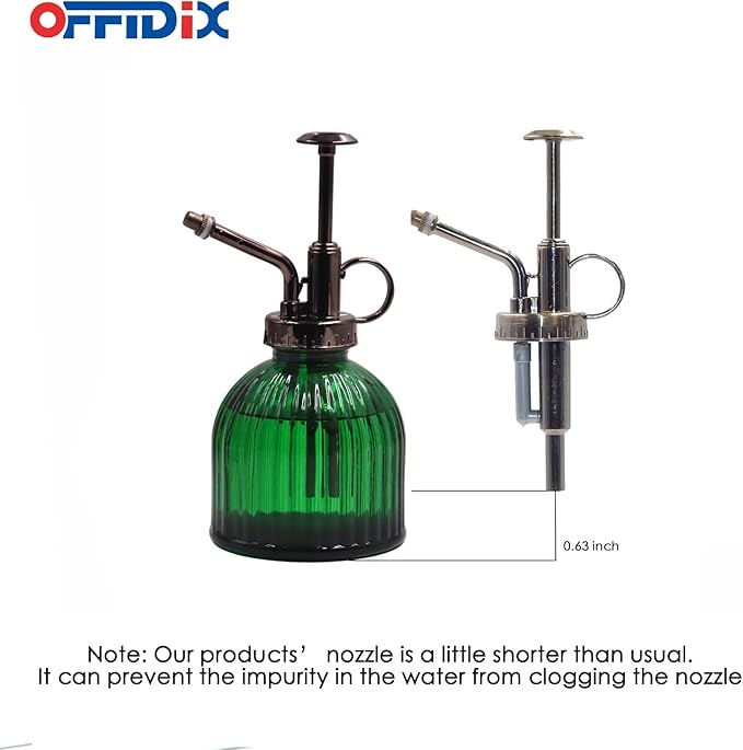 OFFIDIX Plant Mister Spray Bottle Glass Mister for Inside 6.3" Tall Vintage Style with Bronze Plastic Top Pump One Hand Watering Can for Indoor Potted Plants Terrariums Green
