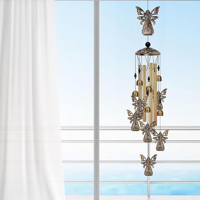 Bronze Angels Wind Chimes Decor, Mobile Blessing Wind Bells Decorate, Sympathy Wind Catcher, Memorial Gifts for Mom,Grandma,Woman (Housewarming/Outside/Indoor/Home/Room/Porch/Yard/Garden Decoration)