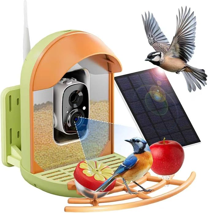 Camii Bird Feeder with Camera, Smart Birdfeeder with AI Identify Birds Species, 2K HD, Solar Powered, Night Vision, Real-Time Alert, IP66 Waterproof for Backyard Bird Watching Enthusiasts (Green)