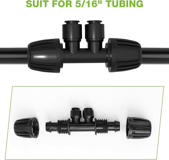 Bonviee 10 Pack 5/16” to 1/4” Reducing Tee Connectors, Split 5/16” Tubing into Two 1/4” Branches, Push-to-Connect Fast Install Drip Irrigation Fittings, Leak-Proof Adapter for Garden, Lawn, Greenhouse