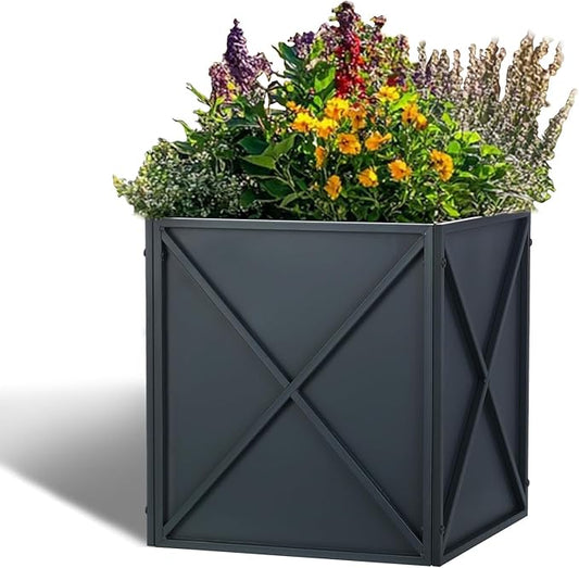 SUNNYPARK Large Metal Planter Box 17”x 17”x 18”, Square Modern Grey Metal Planter Box Heavy Duty with Drainage Holes for Outdoor Garden Patio
