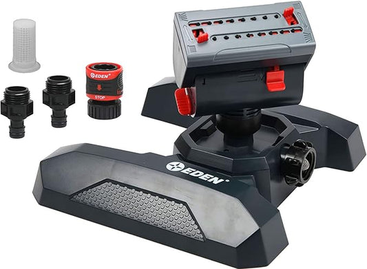 Eden 95124 Adjustable 4-Way Mini Turbo Oscillating Sprinkler W/Quick Connect Starter Set, Covers up to 4,069 sq. ft. Heavy Weight Base