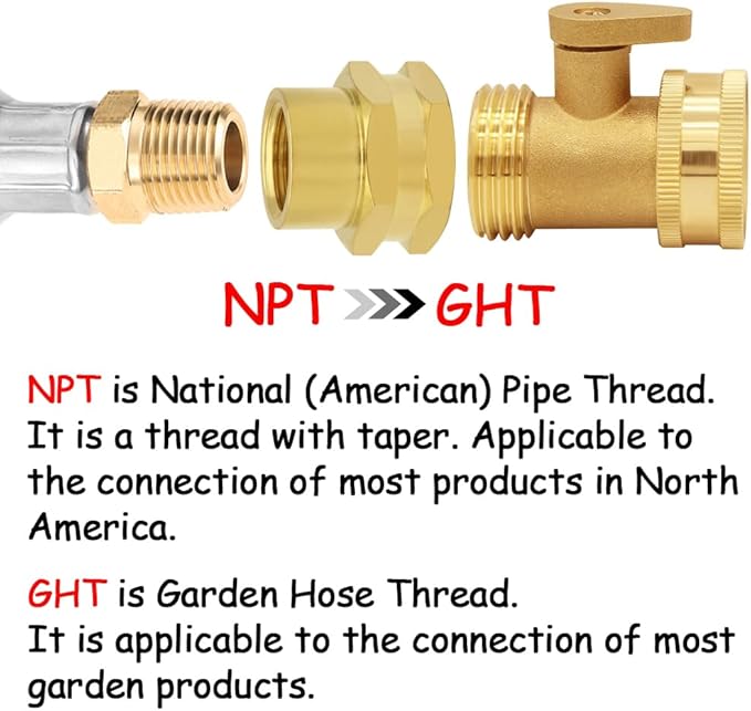 2PCS Brass Garden Hose Adapter 3/4"GHT Female to 1/2"NPT Female Thread Reducer Water Hose Nipple Reducing Convert Pipe Fittings Connector