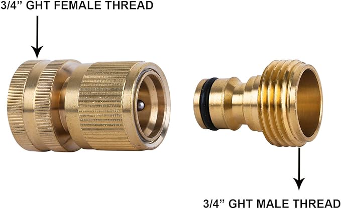 HQMPC Garden Hose Quick Connect Solid Brass Quick Connector Garden Hose Fitting Water Hose Connectors 3/4 inch GHT (4Sets)