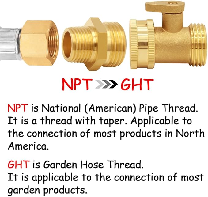 2PCS Brass Garden Hose Adapter 3/4"GHT Male to 1/2"NPT Male Thread Reducer Water Hose Nipple Reducing Convert Pipe Fittings Connector